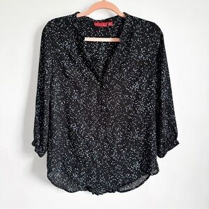 Elle Blue Speckle Dot Print Flowy Chiffon Office Casual Popover Blouse sz XS